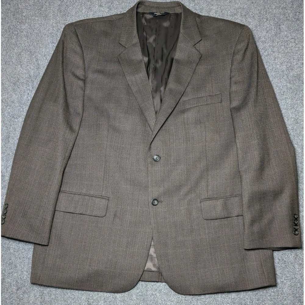 Joseph & Feiss Gold Men's 100% Wool 2 Button Blazer 48R Brown Herringbone